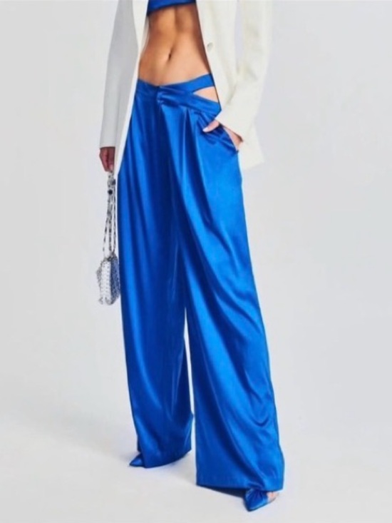 SER.O.YA Pants - SER.O.YA retrofete Wide-Leg Satin Pants Royal blue